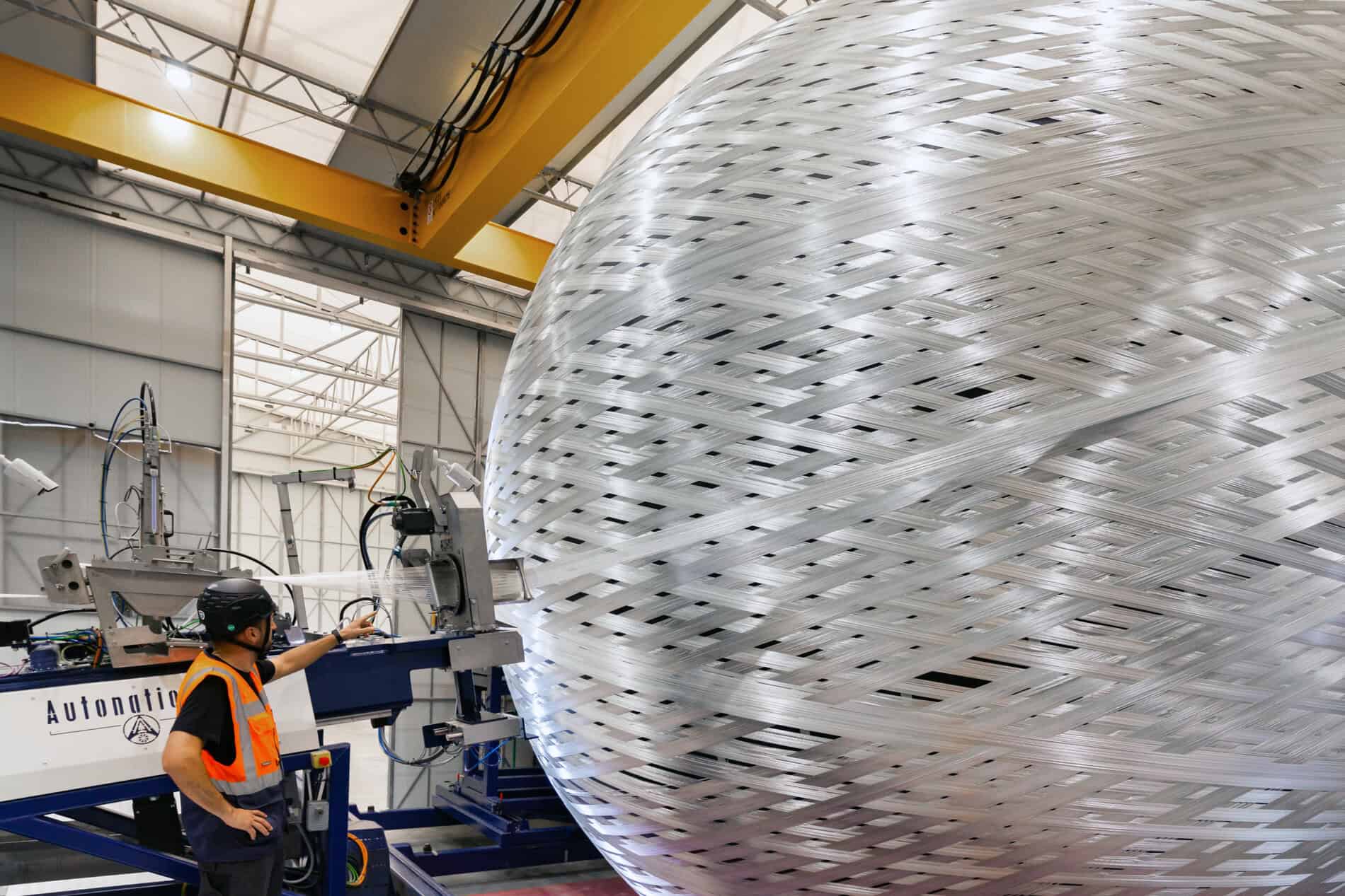 CorPower Ocean C4 composite hull being manufactured in mobile factory cell