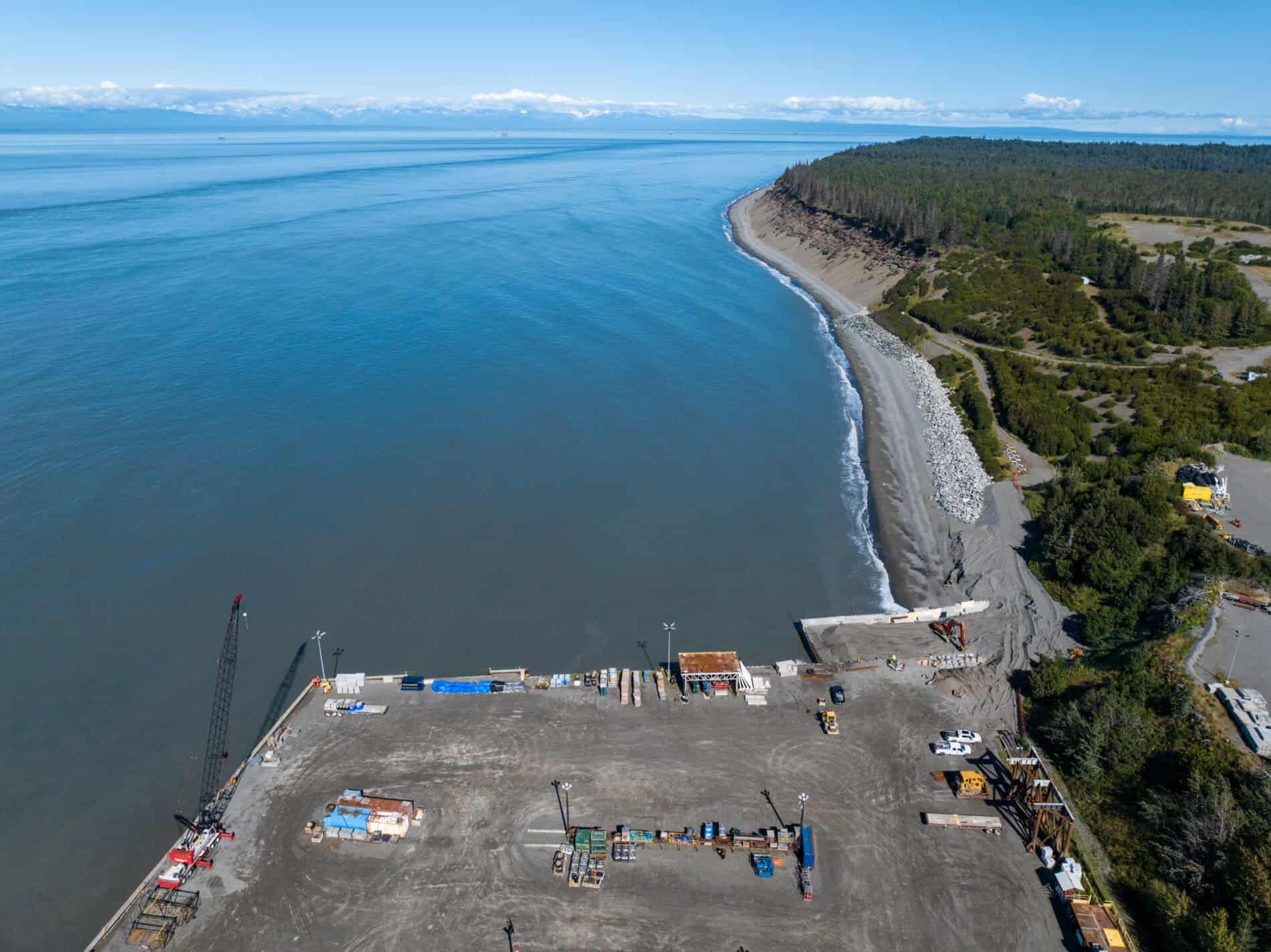 Aerial view of ORPC RivGen devices on the Kvichak River, Igiugig, Alaska
